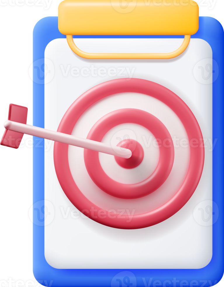 3D Paper Clipboard and Target with Arrow png