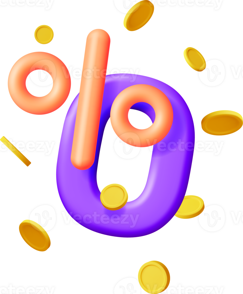 3D Realistic Zero Percent Sign Icon with Coins png