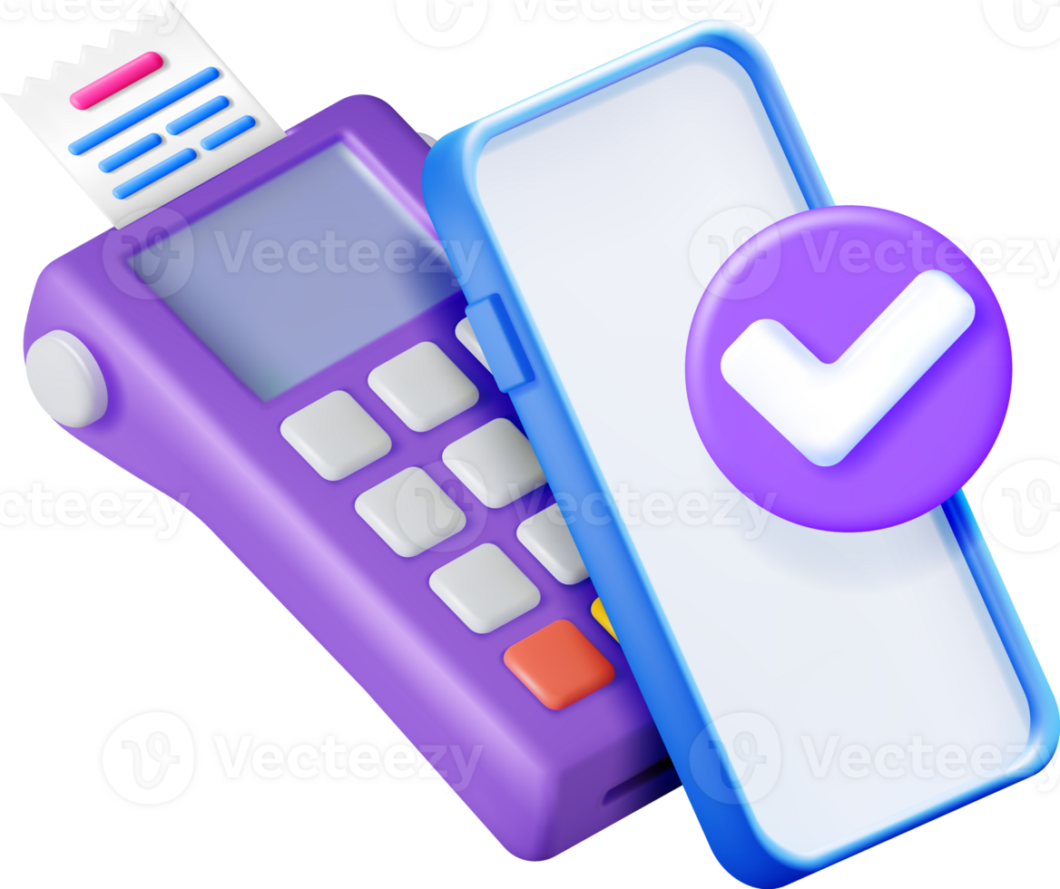 3D Payment Terminal with Smartphone and Receipt png