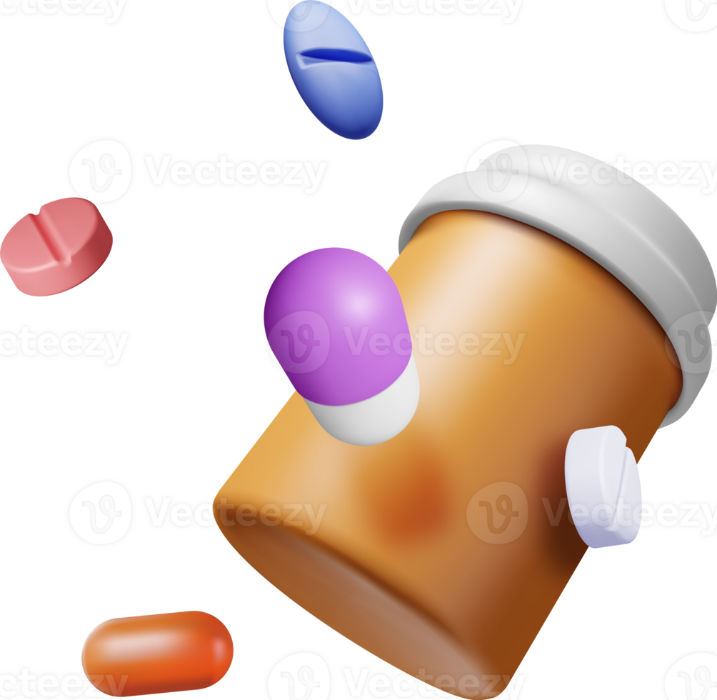 3D Plastic Bottle Full of Pills png