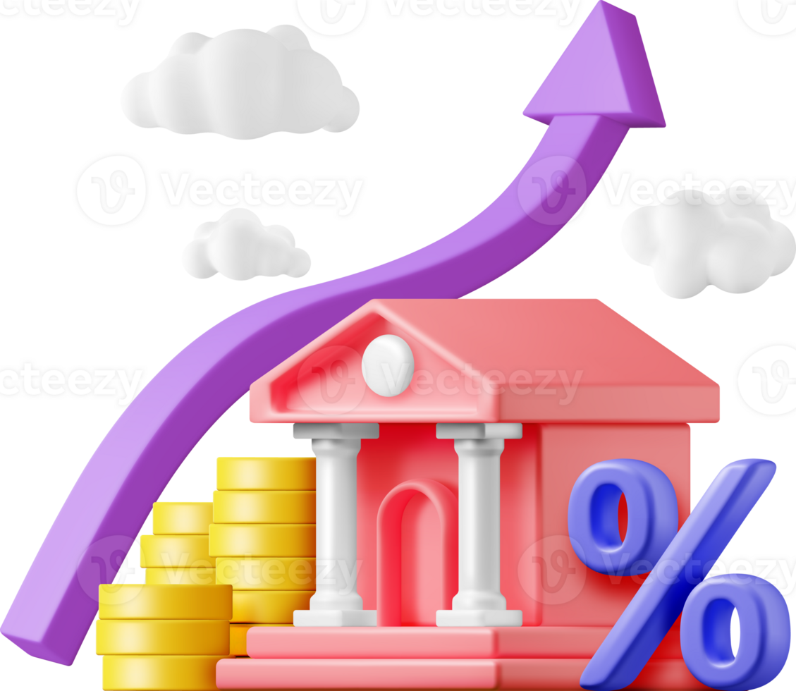 3D Growth Bank Stock Chart Arrow with Golden Coins png