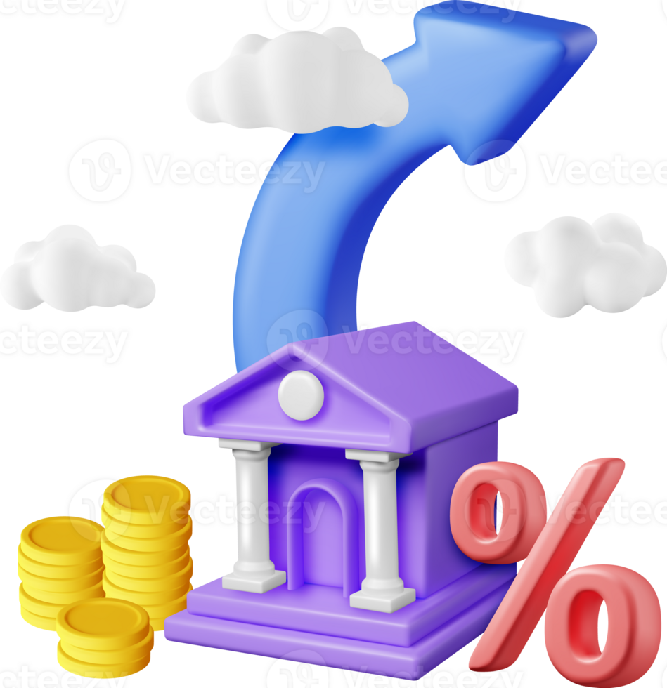 3d crescimento banco estoque gráfico seta com dourado moedas png