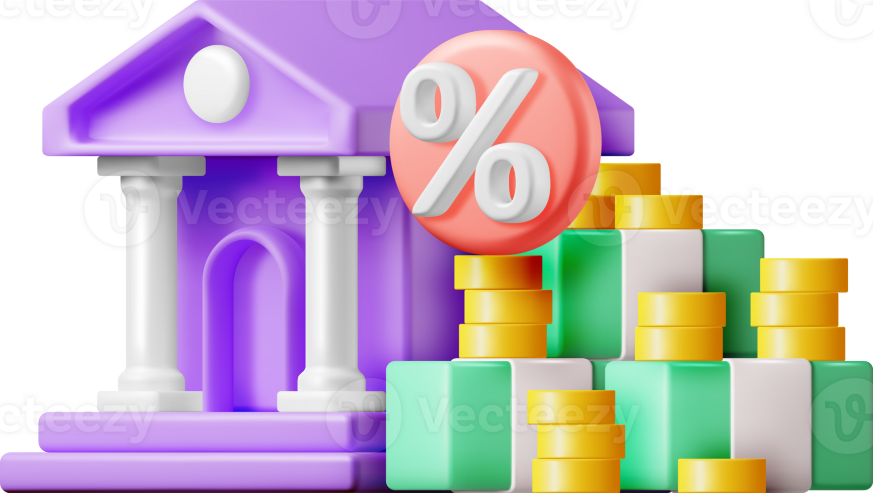 3D Growth Bank with Building Cash Money. png
