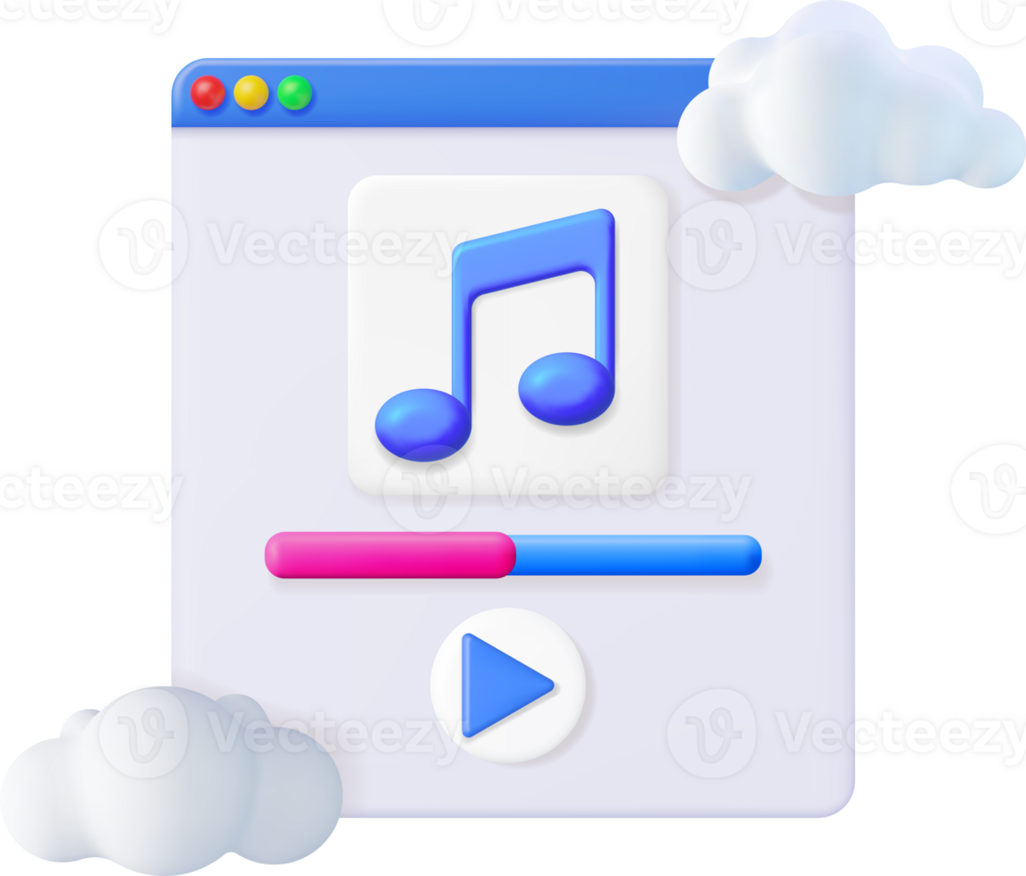 3D Music Note in Cloud in Browser Window png