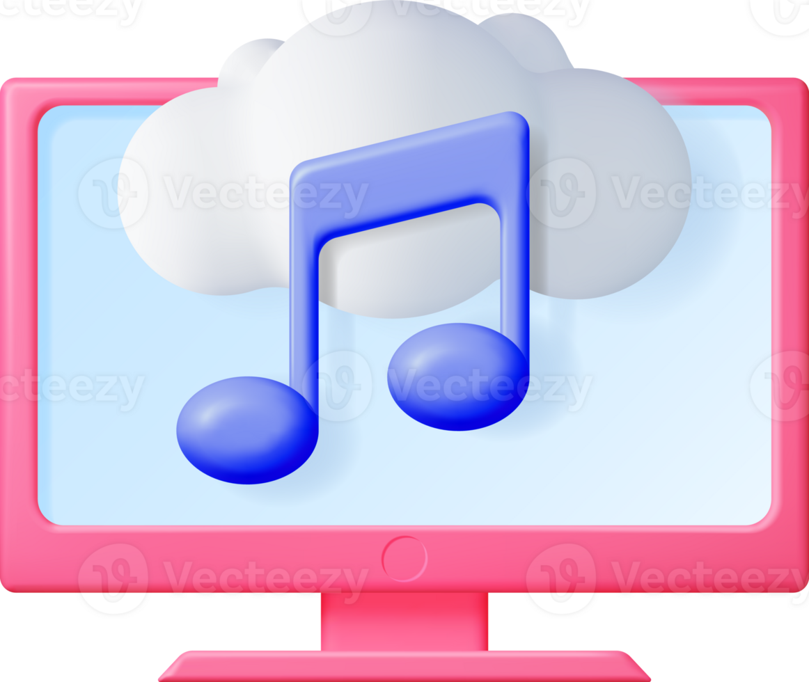 3D Music Cloud Note in Computer. png