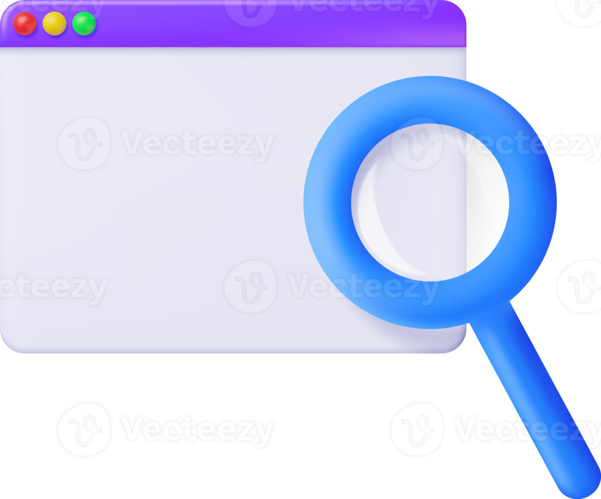 3D Browser Window and Magnifying Glass png