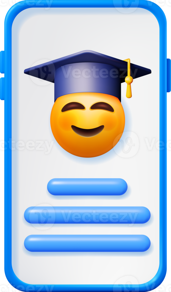 3D Happy Smiling Emoticon in Graduate Cap png