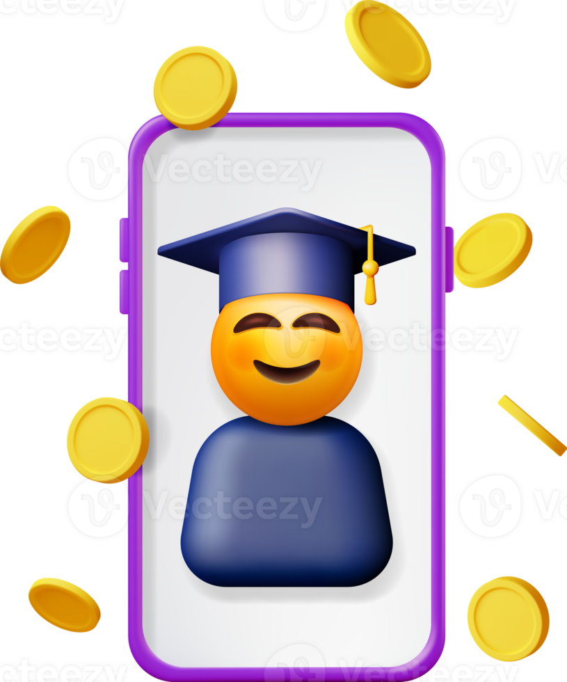 3D Happy Smiling Emoticon in Graduate Cap png