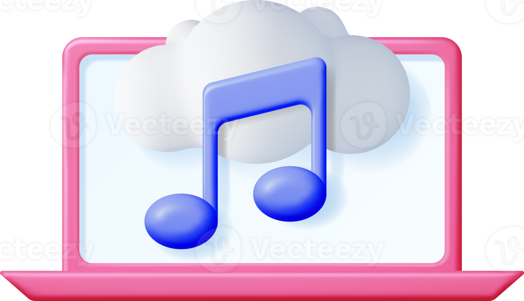 3D Music Cloud Note in Laptop png