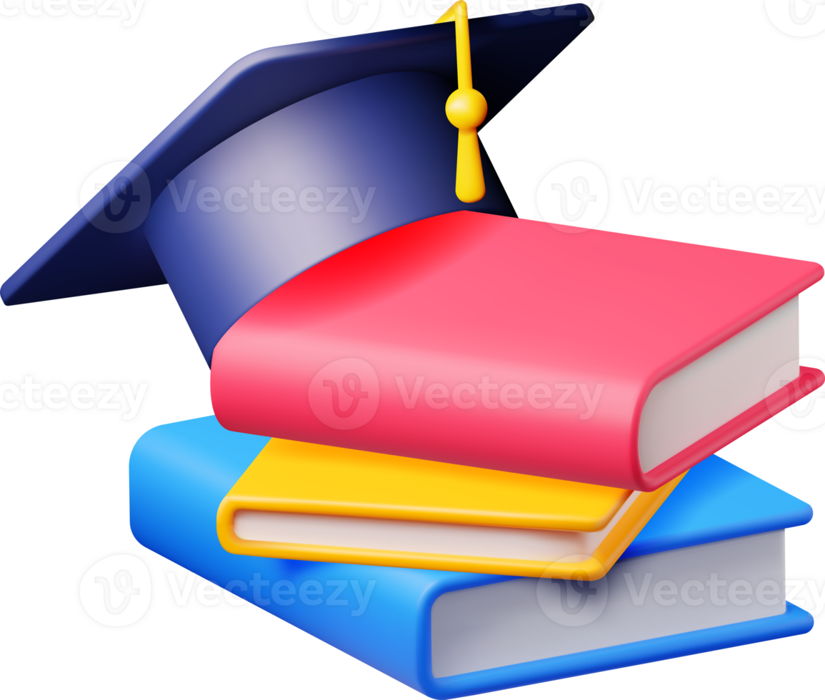 3D Graduation Cap and Book png