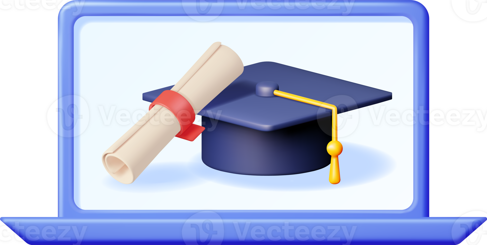 3d computadora con graduación gorra y diploma png