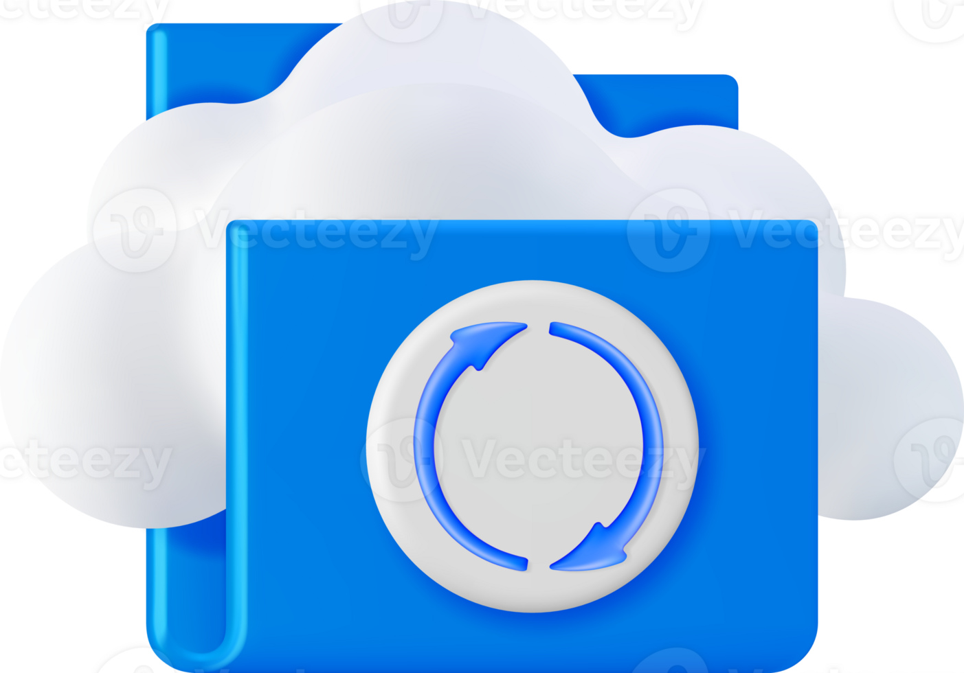 3D Folder in Clouds with File Sync Icon png