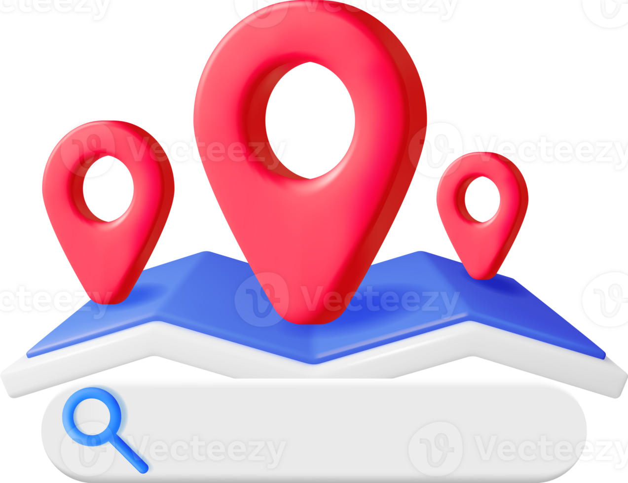 3D Location Folded Paper Map with Magnifying Glass png