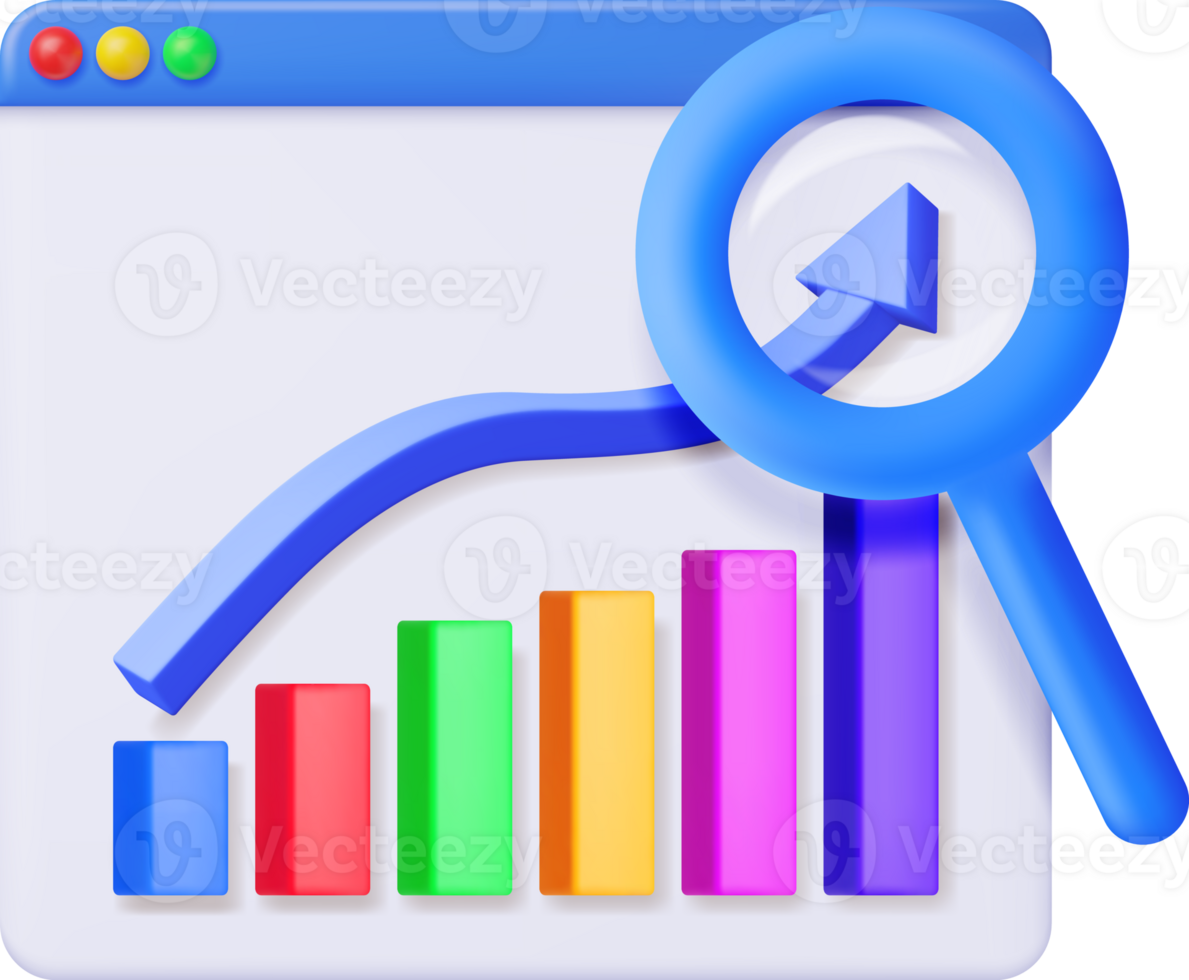 3D Graph Diagram in Window with Magnifying Glass 35711829 PNG