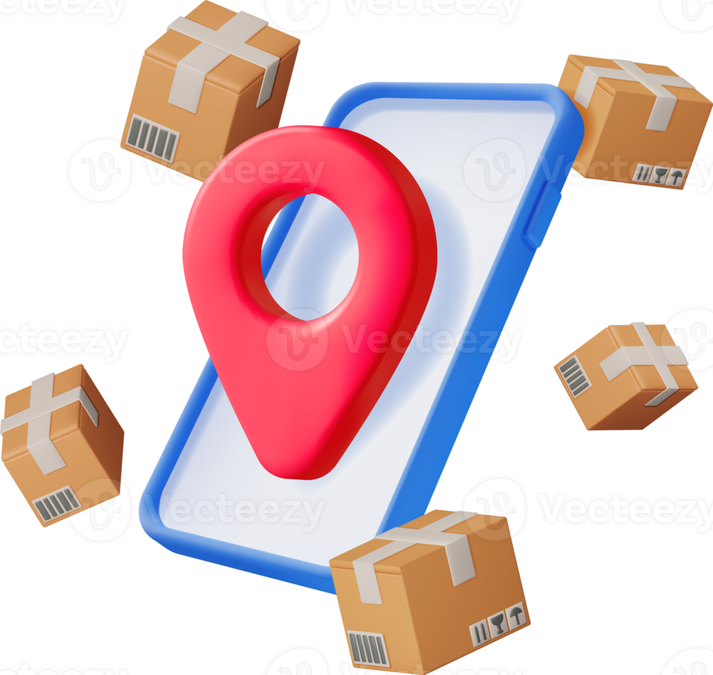 3D Carton Box with Location Pin in Smartphone png