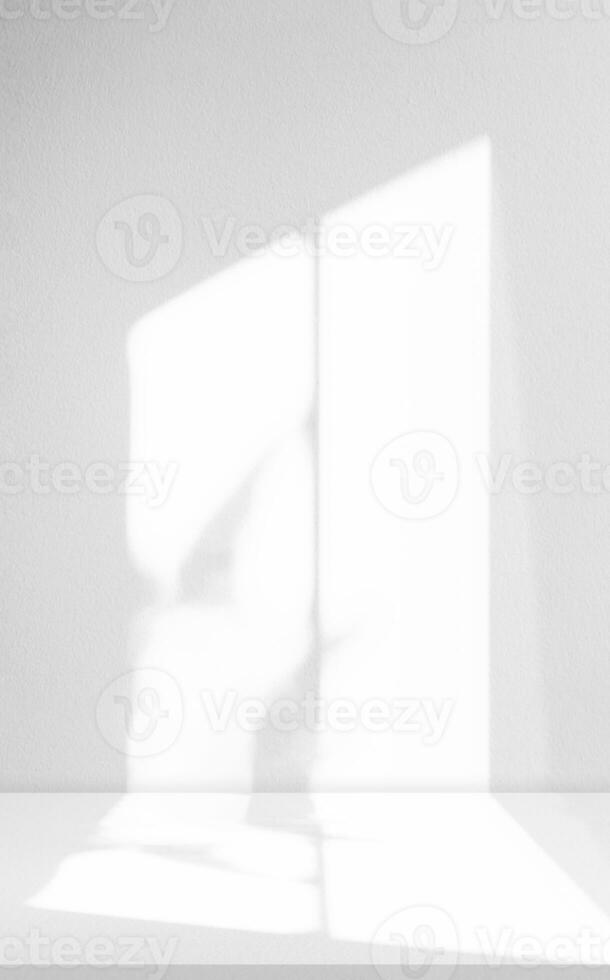 Background White Wall Studio with Light,Shadow Window Frame on Surface floor,Empty Kitchen Room with Podium Display Mockup,Top Shelf Bar with Sunlight,Backdrop Concrete background for Cosmetic Product photo