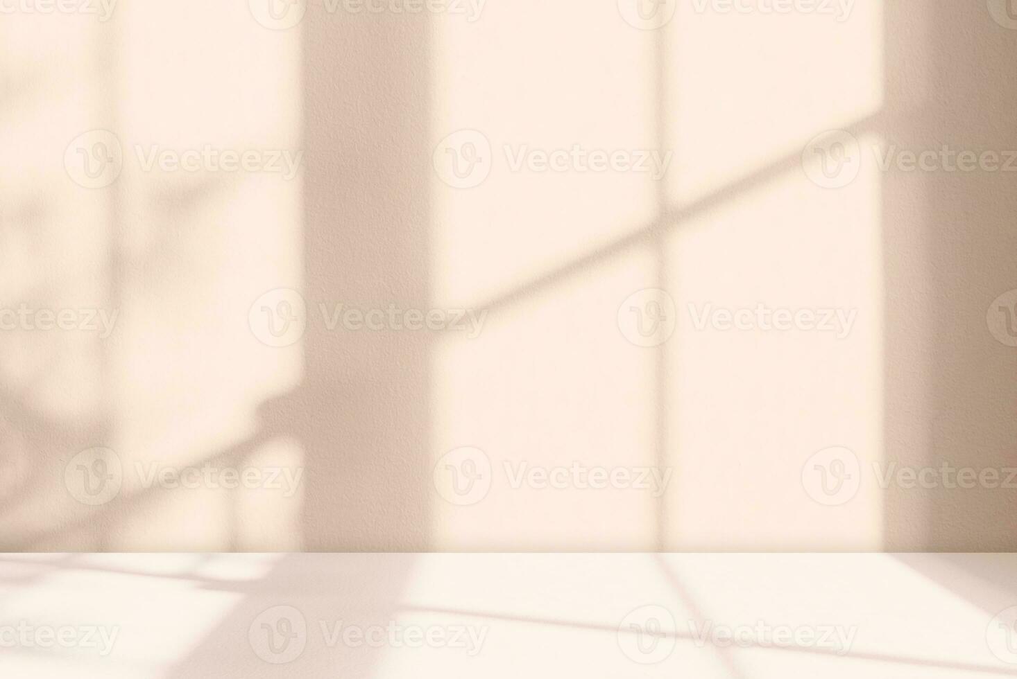 Background Peach Fuzz Wall Studio,Spring,Summer Colour Trend 2024,Empty Beige Room background with Light,Shadow Leaves on Surface Texture on table,Backdrop Display for Cosmetic Product Presentation photo