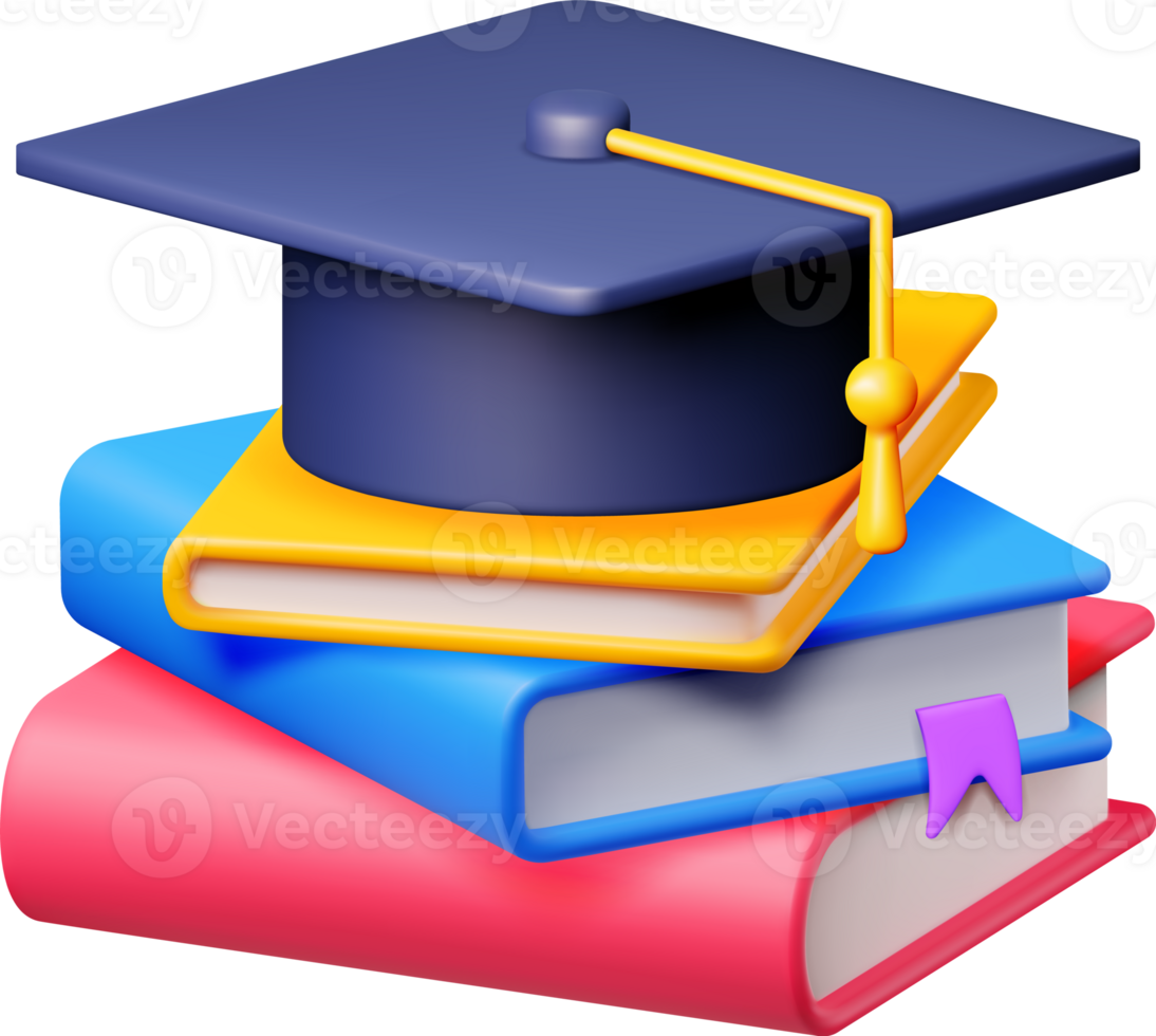 3D Graduation Cap and Book png
