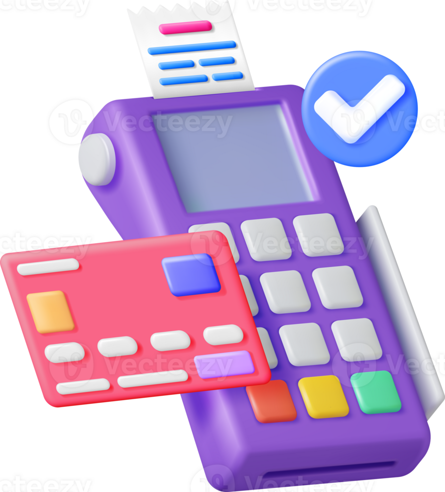 3D Payment Terminal with Card and Receipt png