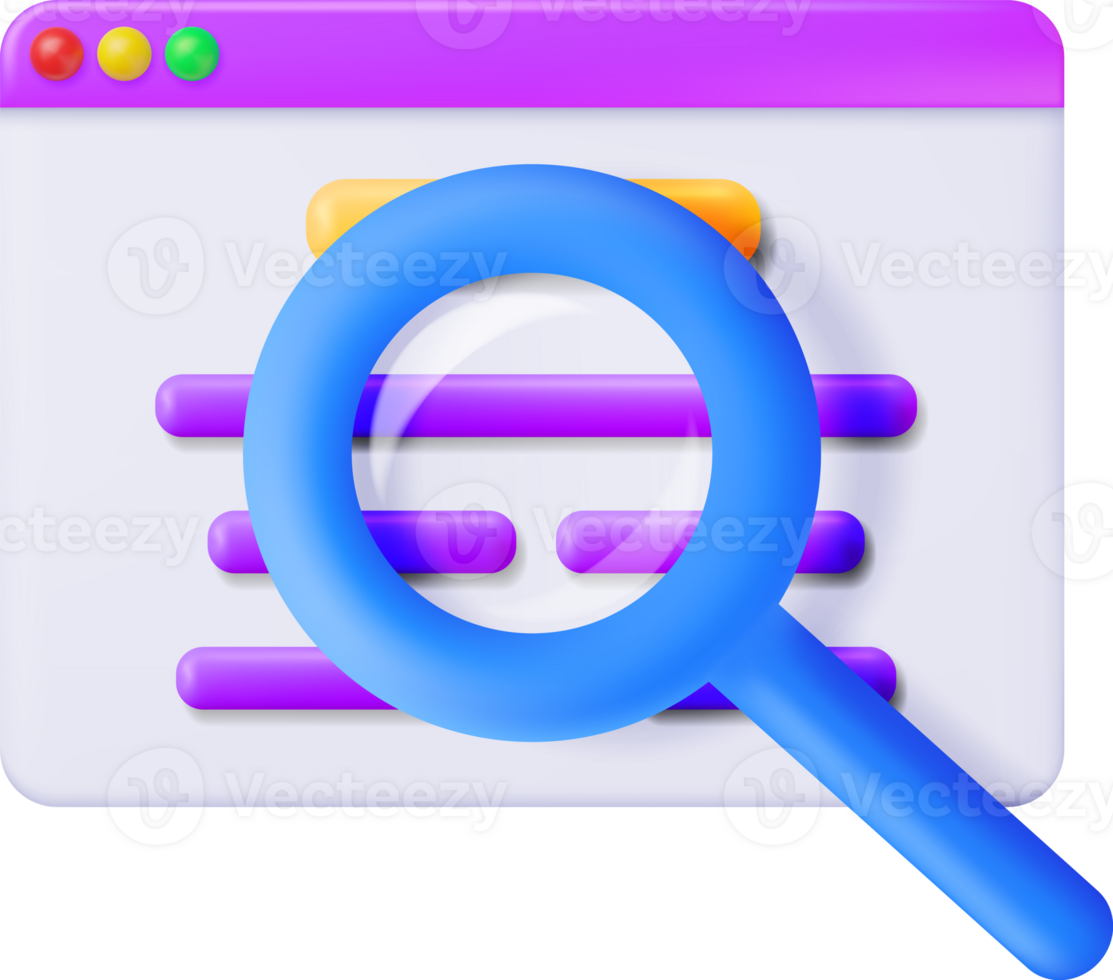 3D Browser Window and Magnifying Glass png