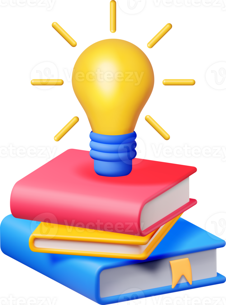 3d empiler de fermé livres avec lumière ampoule png