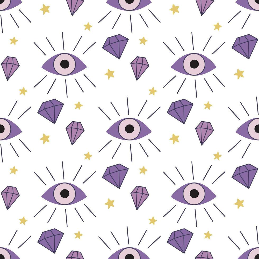 Magic eyes and crystals seamless pattern vector