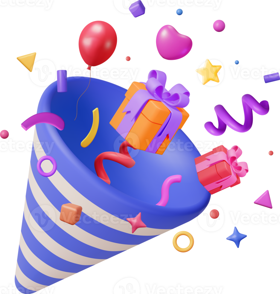 3D Party Popper with Confetti png