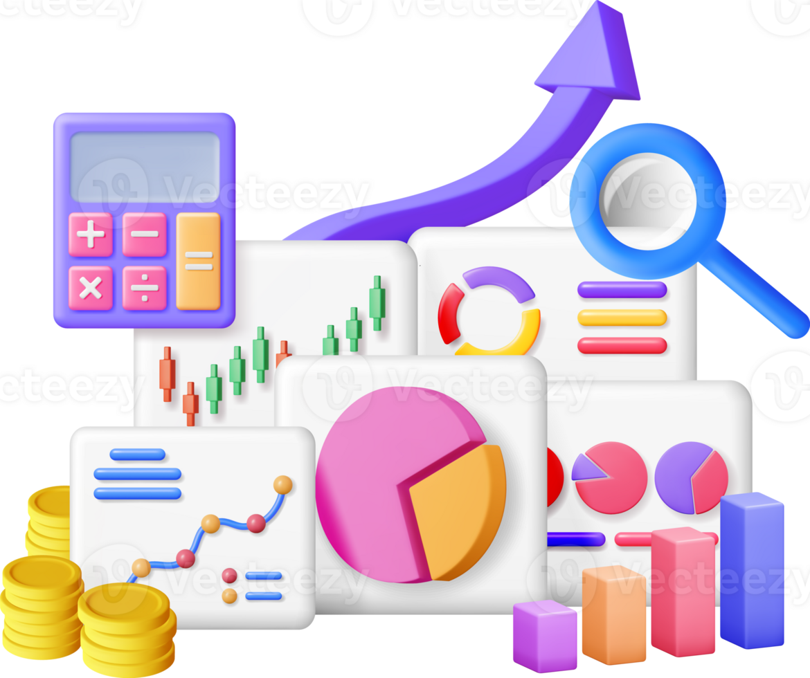 3D Financial Reports Concept png