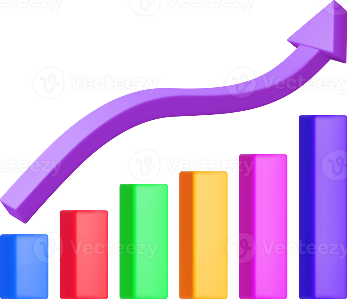 3D Growth Stock Diagram with Arrow png