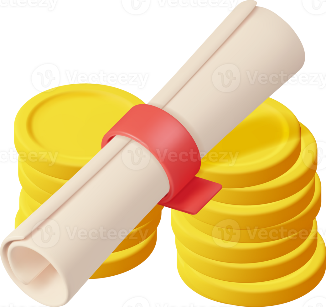 3D Certificate with Stamp and Money png