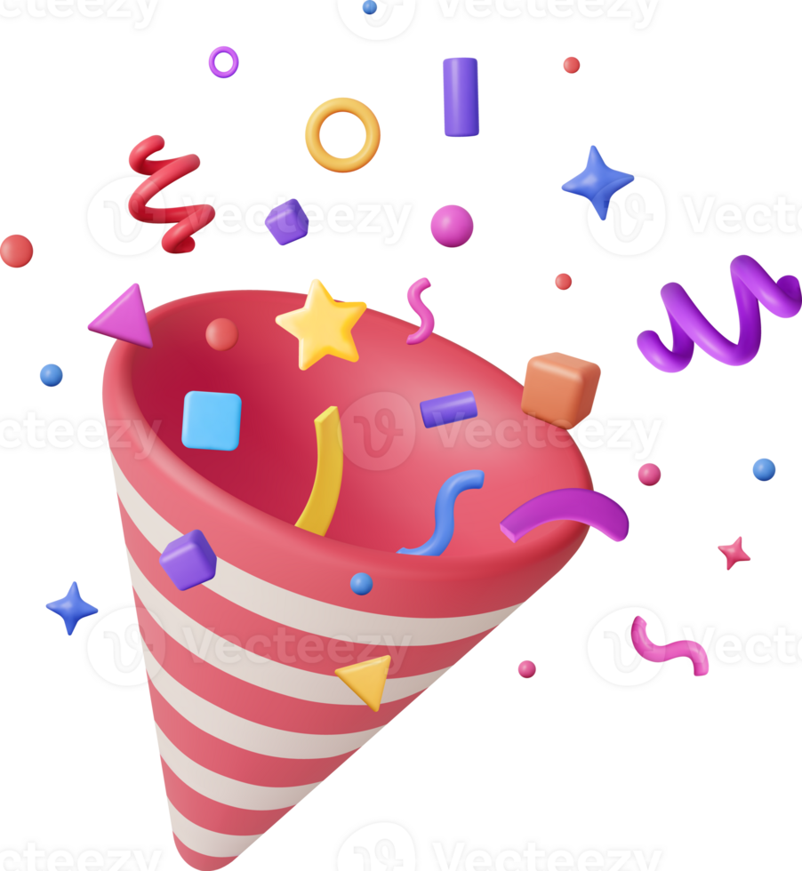 3D Party Popper with Confetti png