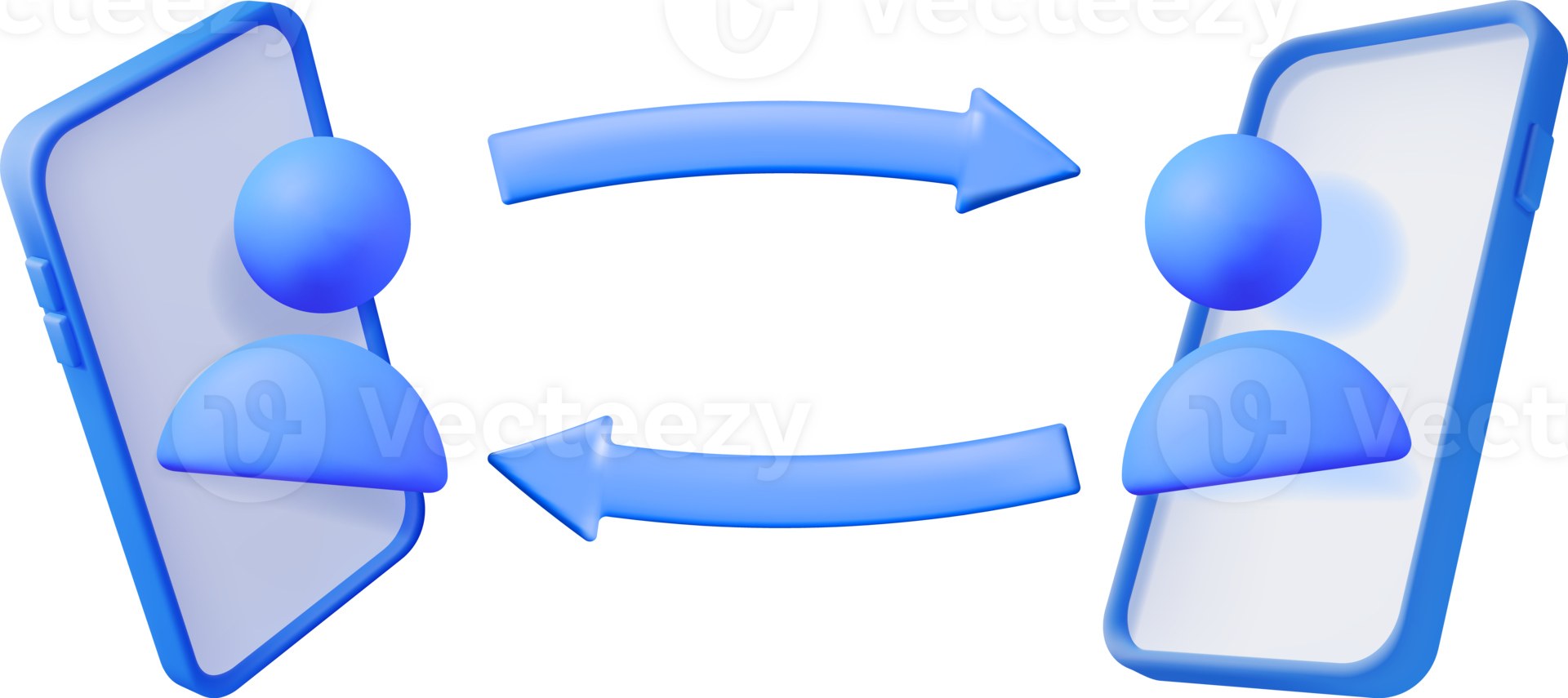 3D Phone with Users Avatars Connecting Together png