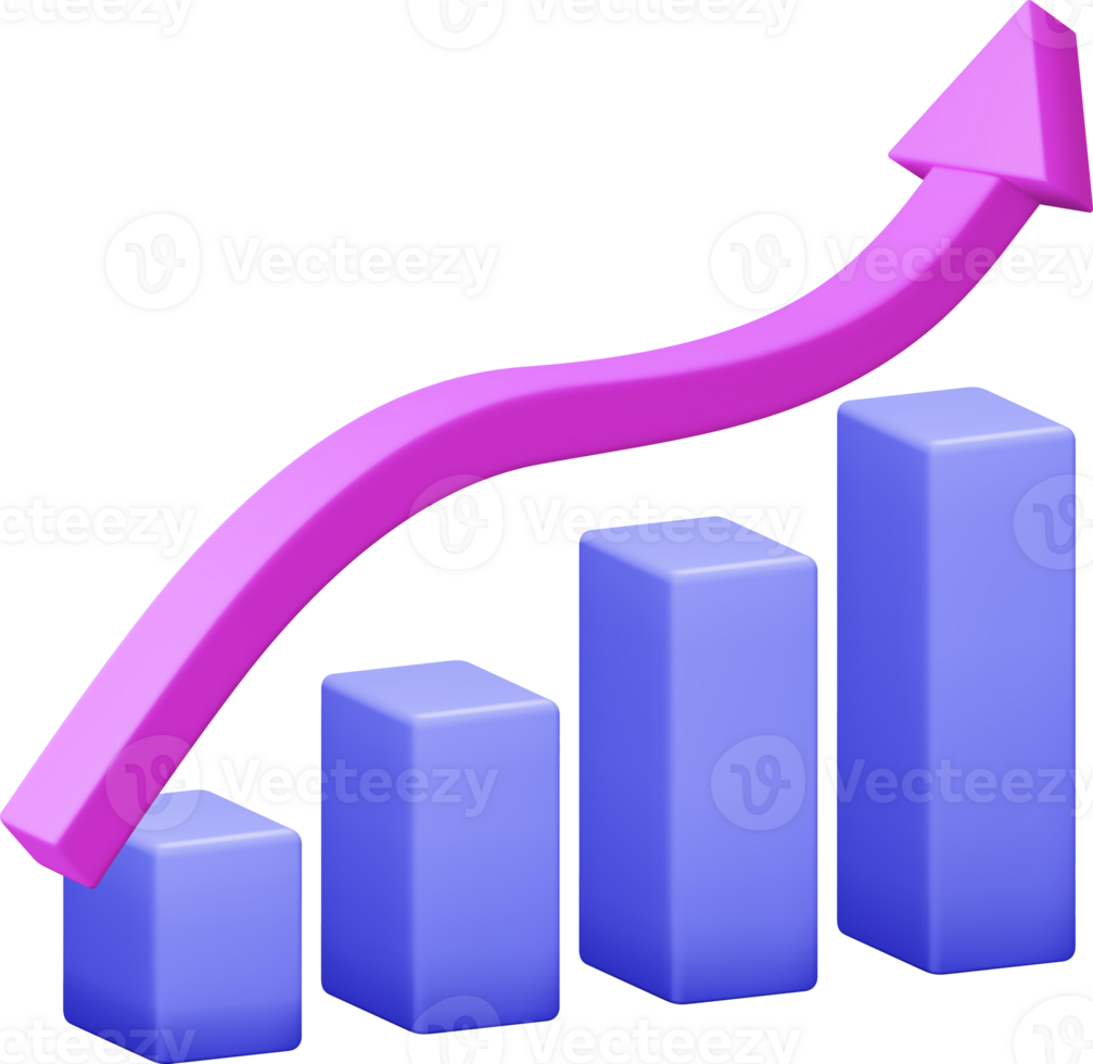 3D Growth Stock Diagram with Arrow png
