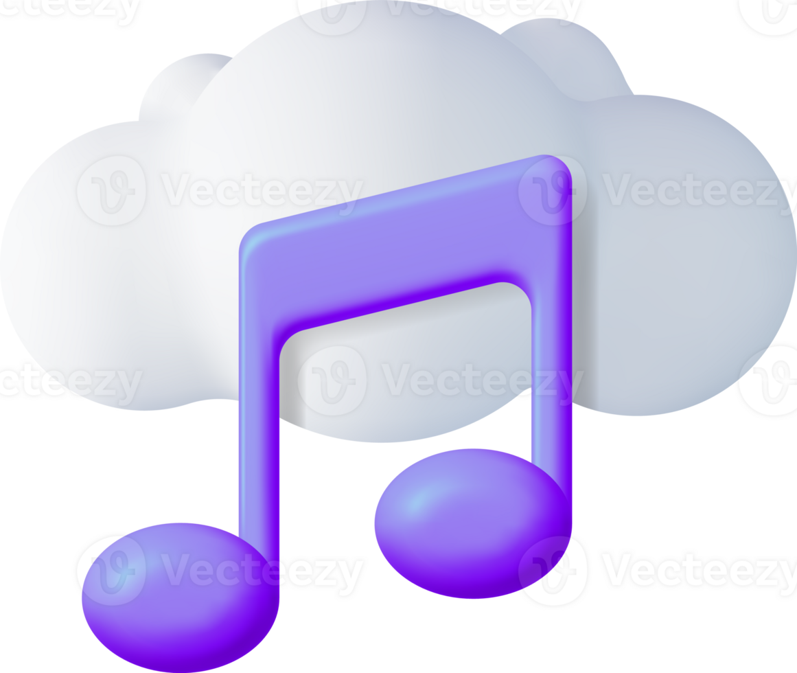 3D Music Note in Cloud. Render Streaming Music png