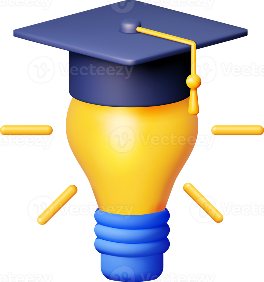 3D Light Idea Bulb with Graduation Cap png