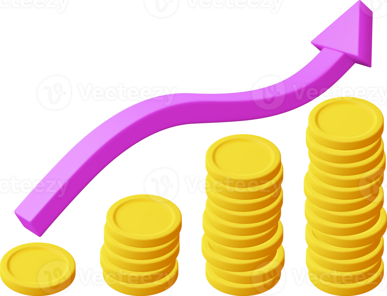 3D Growth Stock Chart Arrow with Golden Coins png