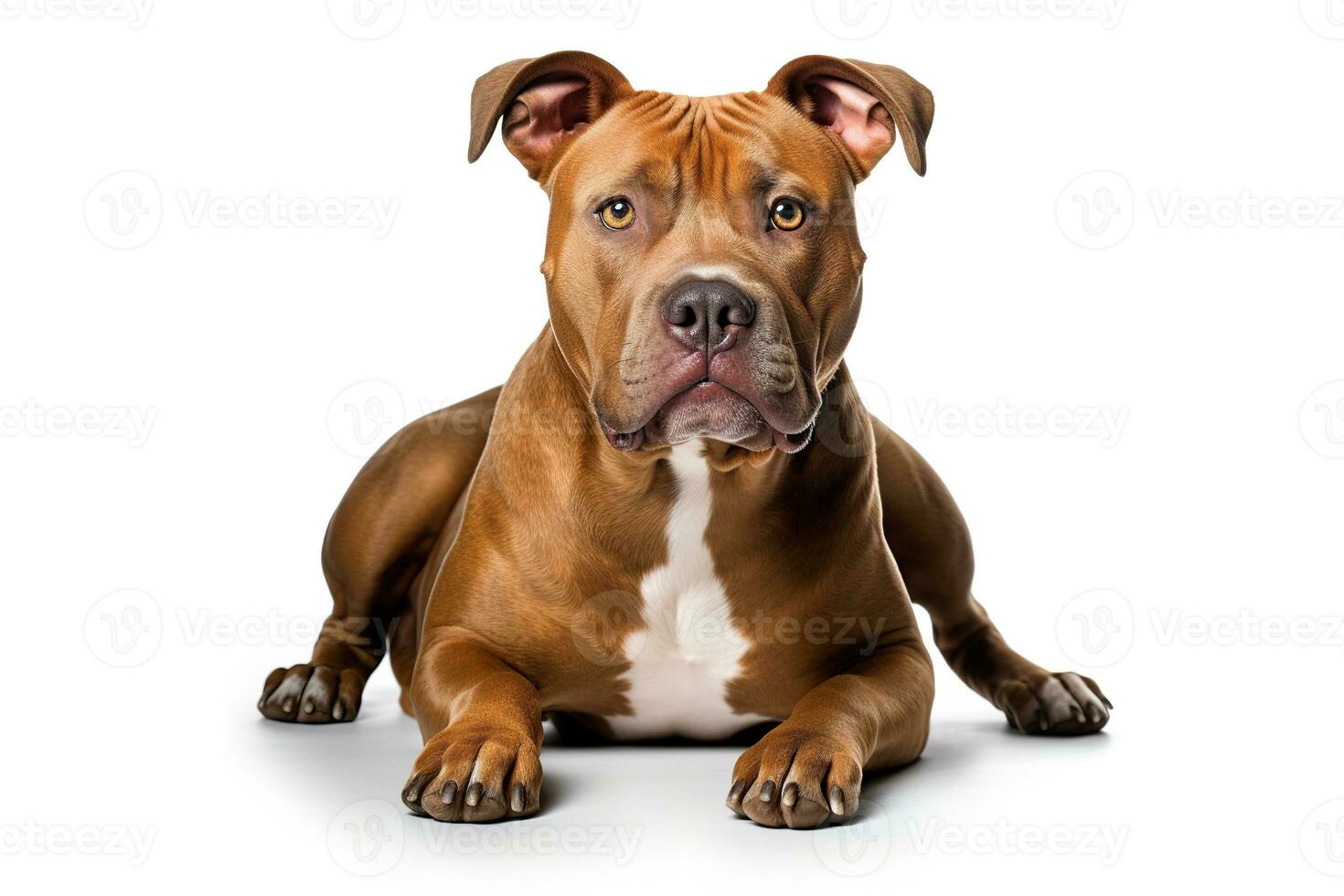 AI generated American Pit Bull Terrier Dog Lying on White photo