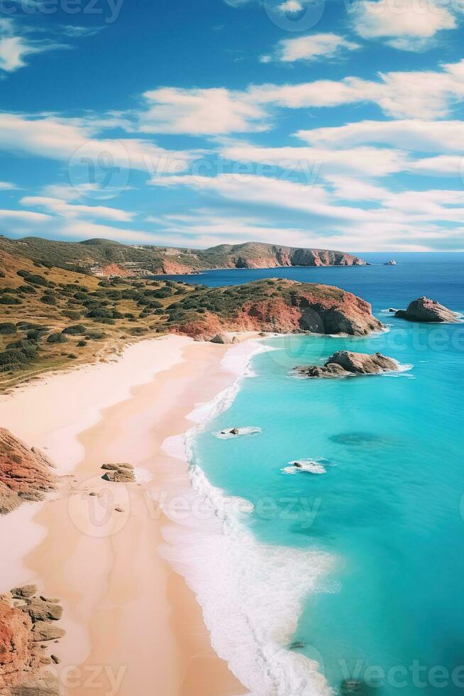 AI generated Beautiful Peaceful Pink Sand Tropical Beach photo