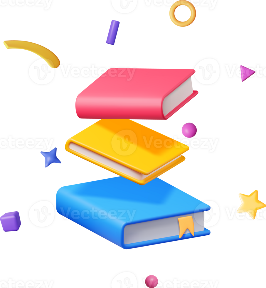 3D Stack of Falling Closed Books png