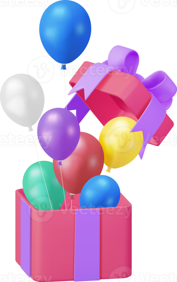 3D Shiny Gift Box with Balloon png