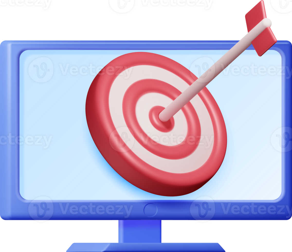 3D Target with Arrow in Center on Computer Screen png