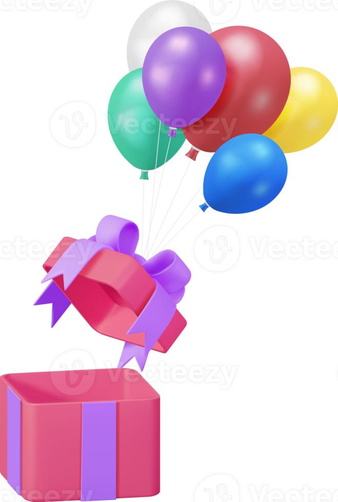 3D Shiny Gift Box with Balloon png