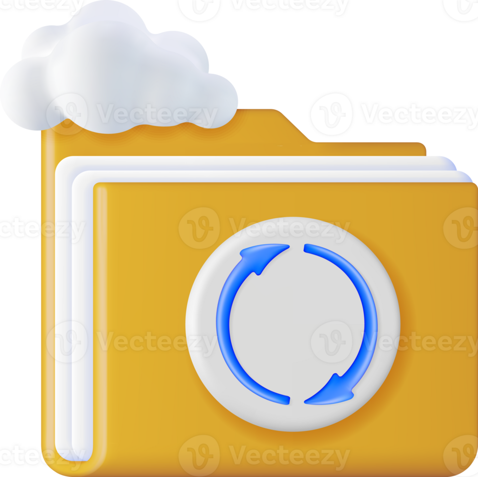 3D Folder in Clouds with File Sync Icon png