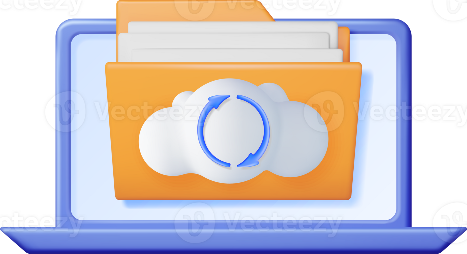 3D Folder in Clouds with File Sync Icon png