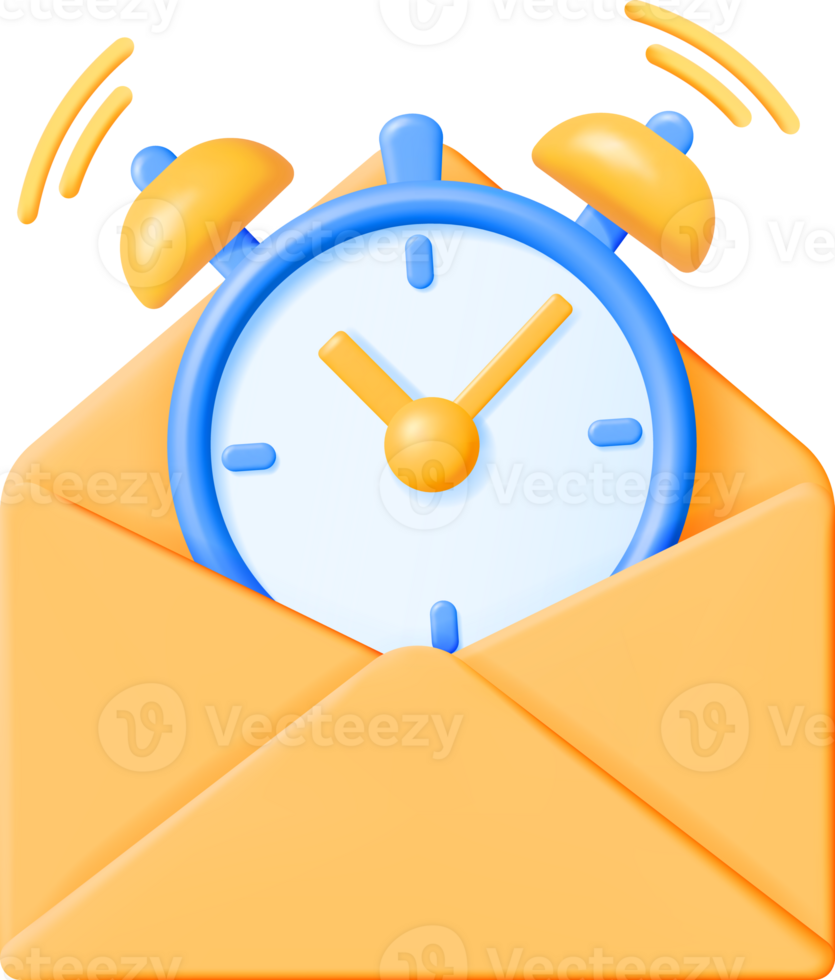 3D Mail Envelope with Clock Notification Message png