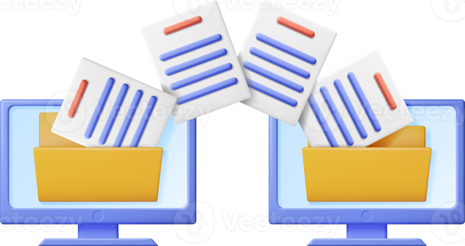 3D Business Folder Full of Papers on Computer png