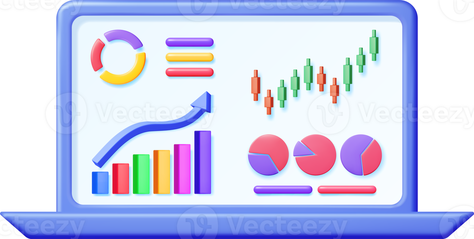 3D Growth Stock Chart and Arrow in Computer png