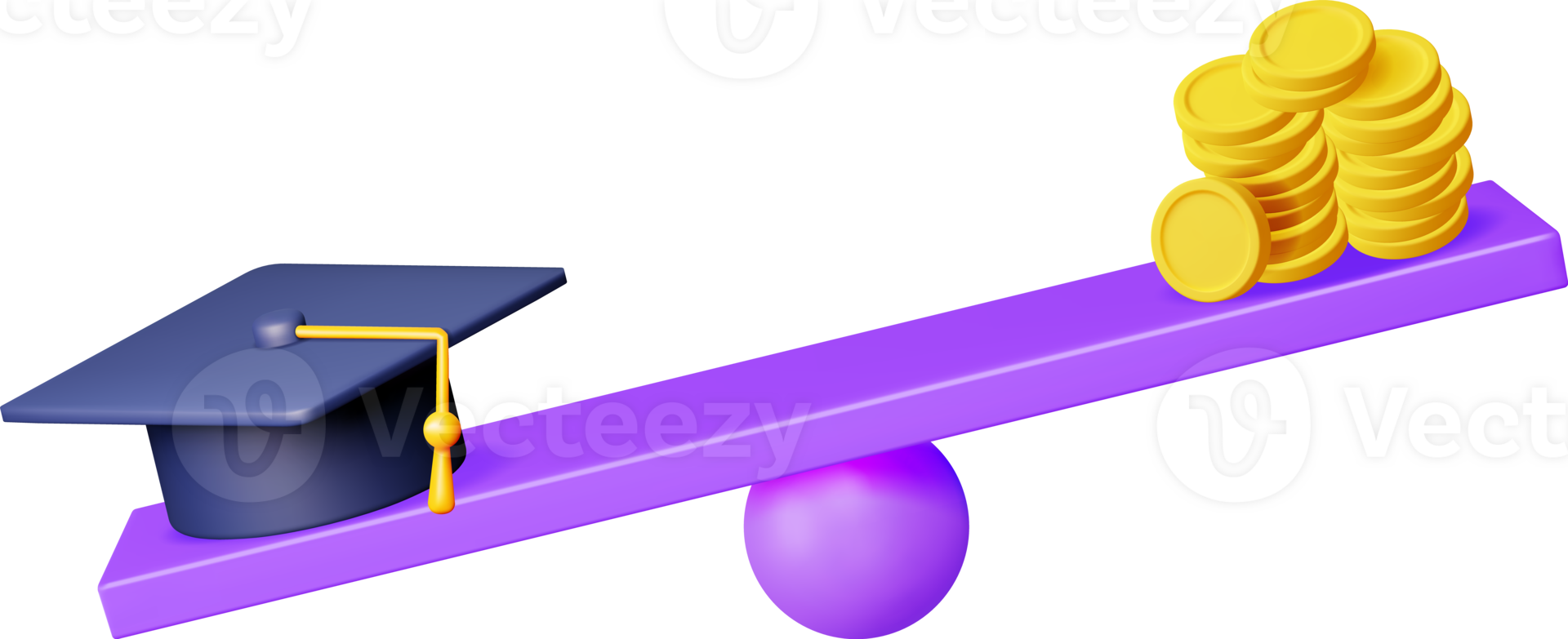 3D Graduation Cap and Golden Coins on Scales png