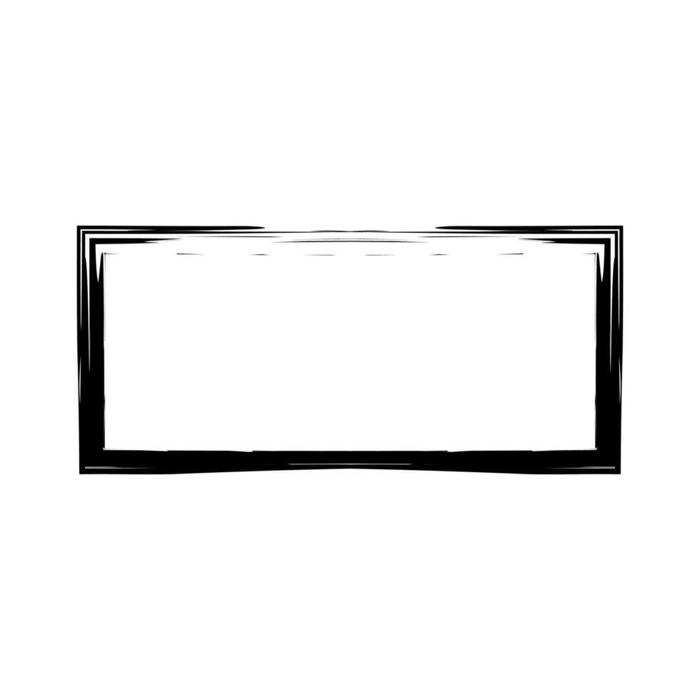 Grunge rectangular frame stamp. Ink empty black box. Rectangular border. Vector illustration isolated on white background