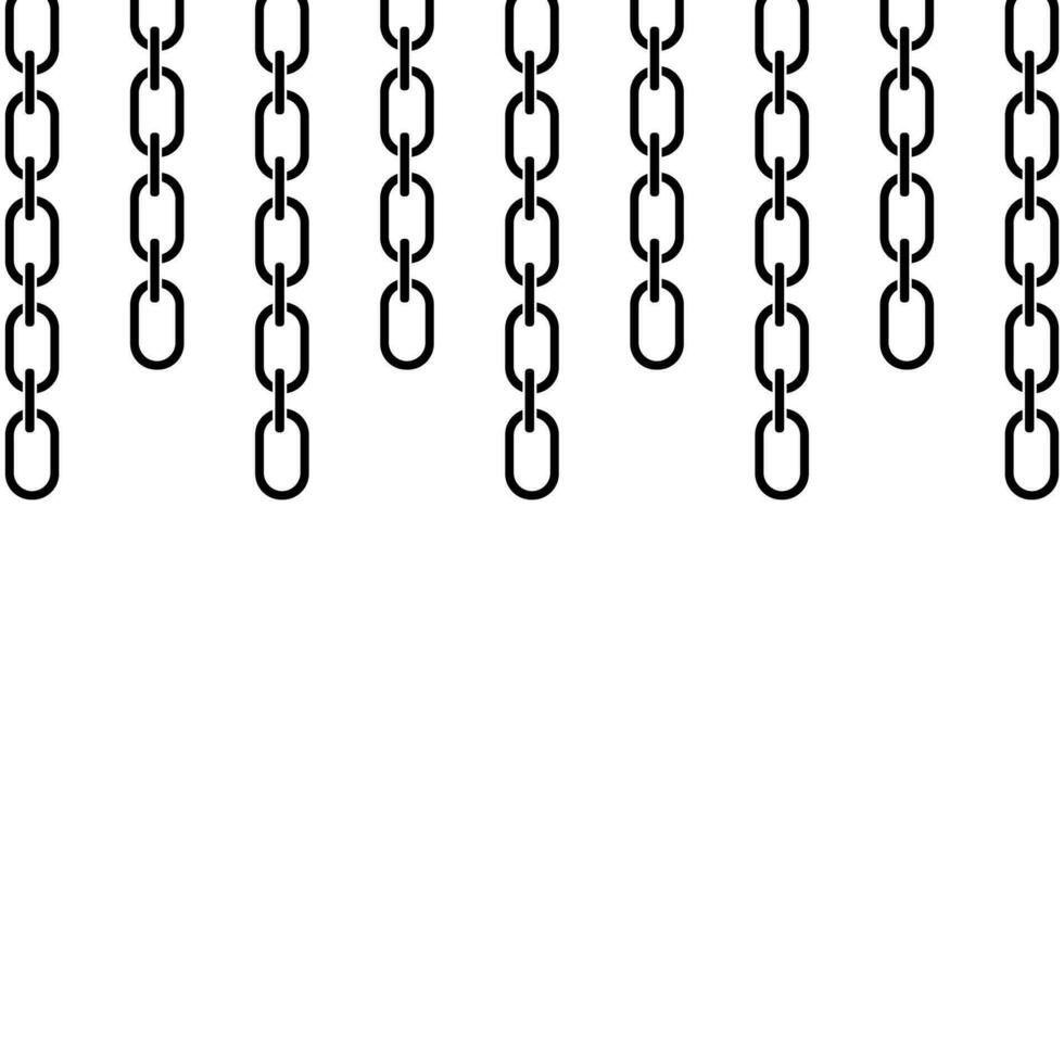 Set of chains hanging from above graphic silhouette, Metal links of different lengths, Stylish logo, Vector illustration isolated